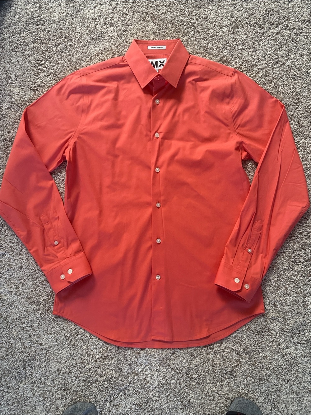 Express Men's Coral Orange Long-Sleeve Dress Shirt